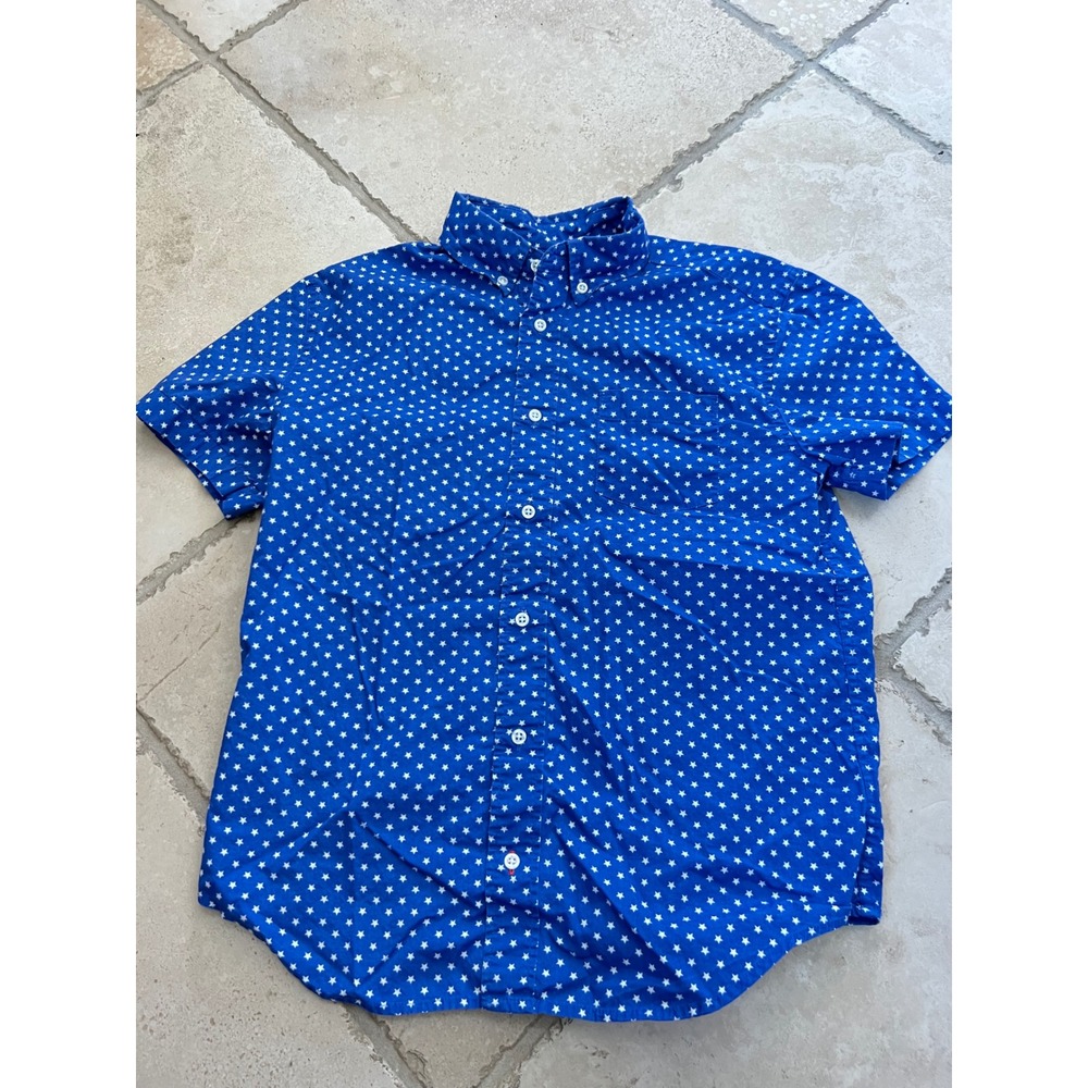 Crewcuts J.Crew Boys 14 Blue White Star Print Short Sleeve Button Down Shirt